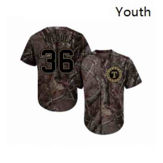 Youth Texas Rangers 36 Edinson Volquez Authentic Camo Realtree Collection Flex Base Baseball Jersey